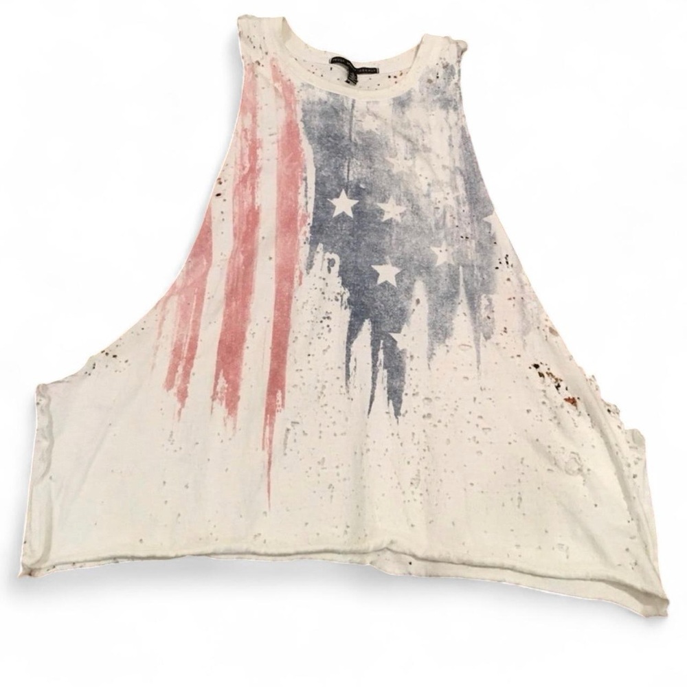 Truly Madly Deeply Distressed Grunge USA Flag Crop Muscle Tank Top — LARGE